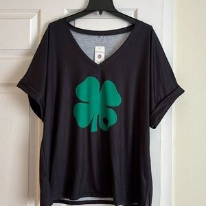 Women's V Neck T Shirt Rolled Short Sleeve Side Split Summer Tops Loose Fit